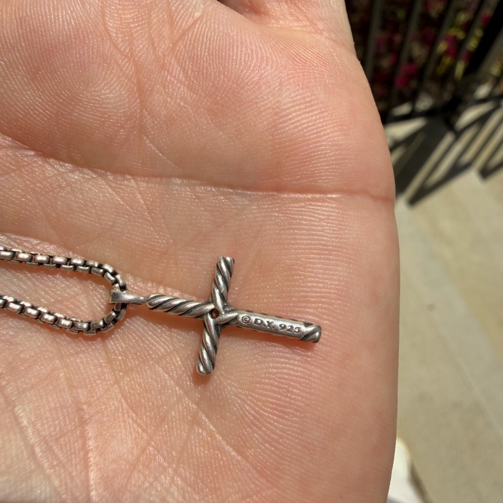 Sterling Silver David Yurman Cable Cross Pendant Necklace - Picture 7 of 7